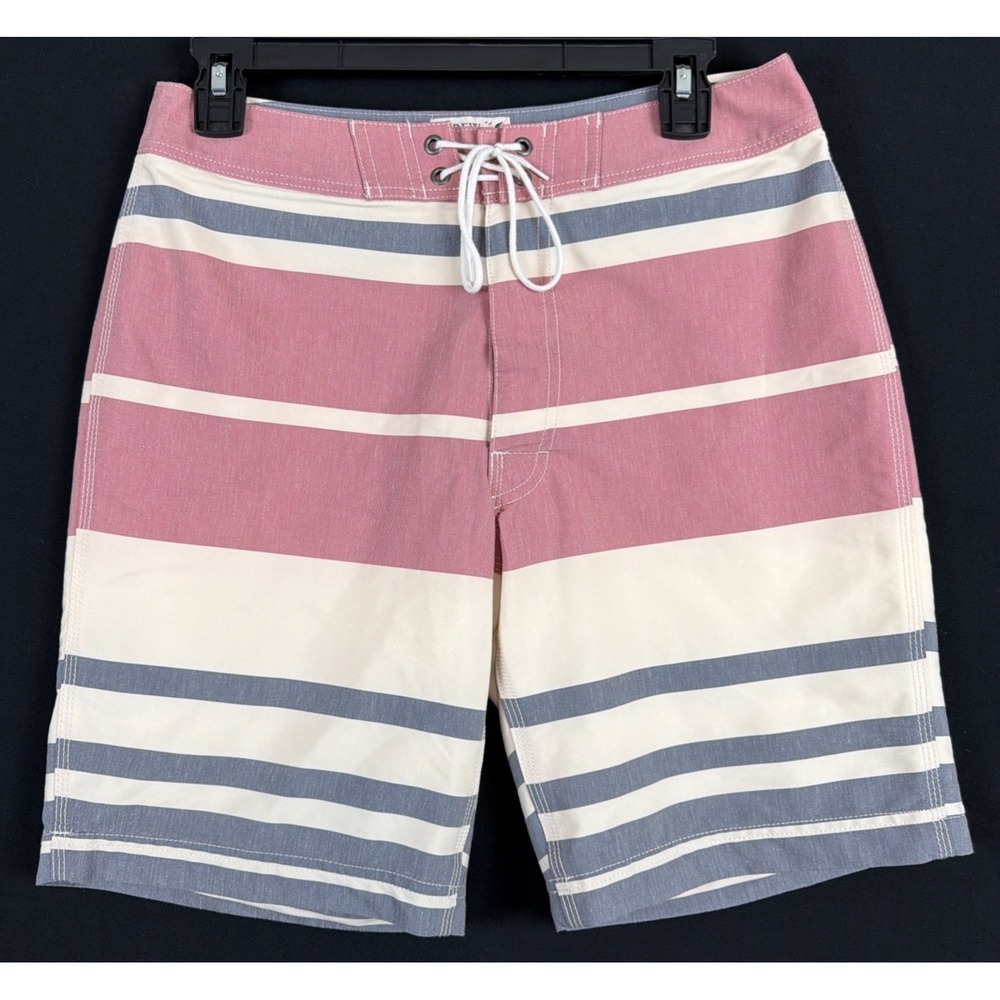 J. Crew Flex Swimwear Blue & Pink Color Block Striped Mesh Lined Trunks Mens 29